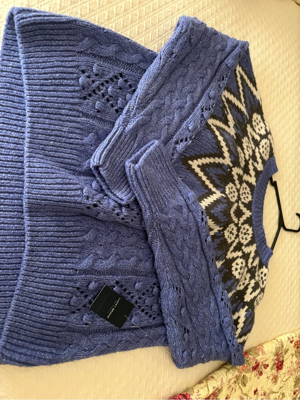 Lucky Brand Periwinkle Cable-Knit Turtleneck with Fair Isle Yoke